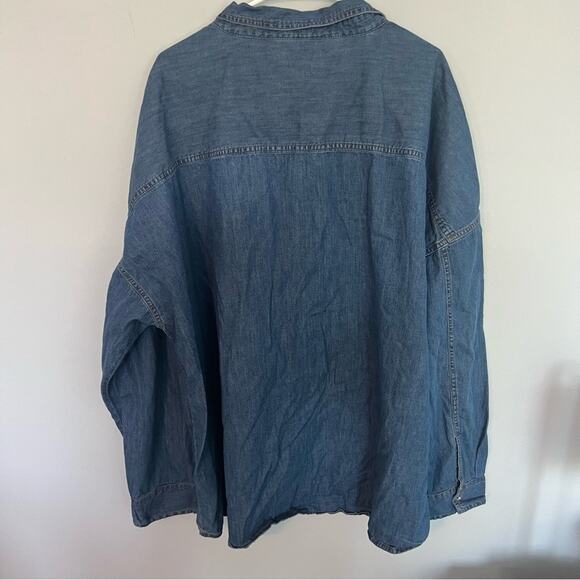 Boohoo Blue Denim Button Down Tunic Shirt Long Length Plus Size 18 Jean - Picture 2 of 6